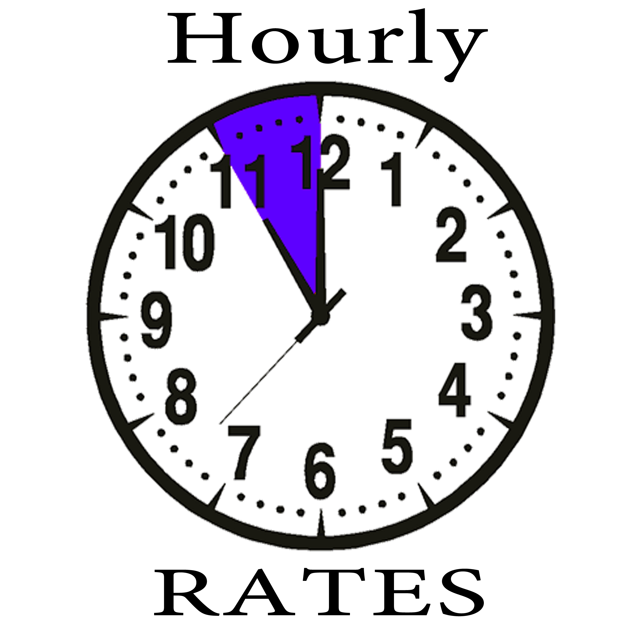 Hourly rate clock with 1 hour shaded in