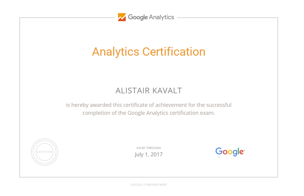 Alistair Kavalt Google Analytics IQ