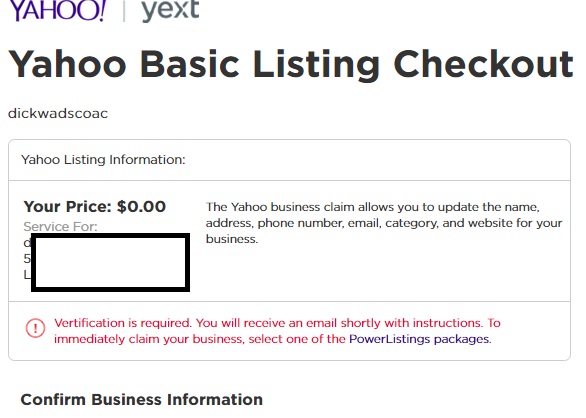 Yahoo Local Business Listing Checkout
