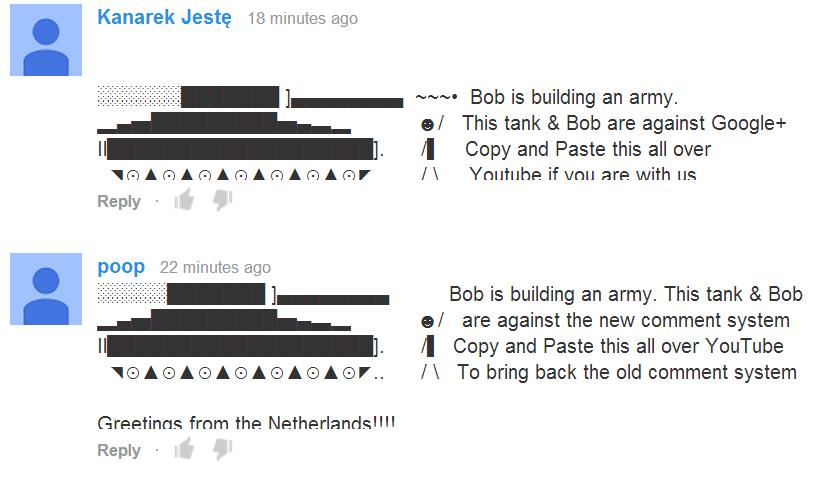 Bob's Army on YouTube. How to post comments on YouTube the wrong way.